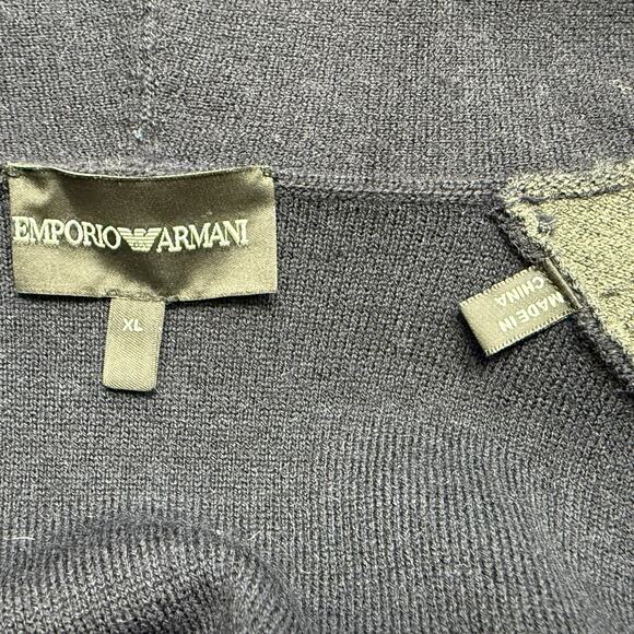 Emporio Armani Cardigan Sweater Men XL Raglan Shawl 2 Tone Navy Gray Wool Blend - Picture 8 of 11